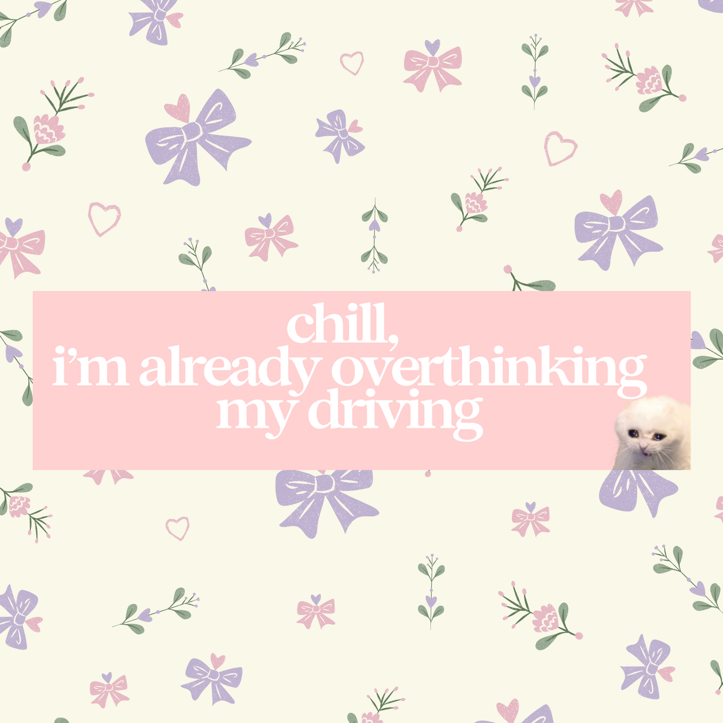 Chill I'm Already Overthinking My Driving 11x3 in Bumper Sticker (Matte PinkFinish)