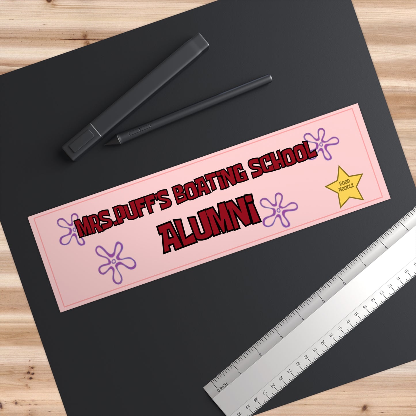 Boating School Alumni 11x3 in Bumper Sticker (Patrick Pink – Matte Finish)