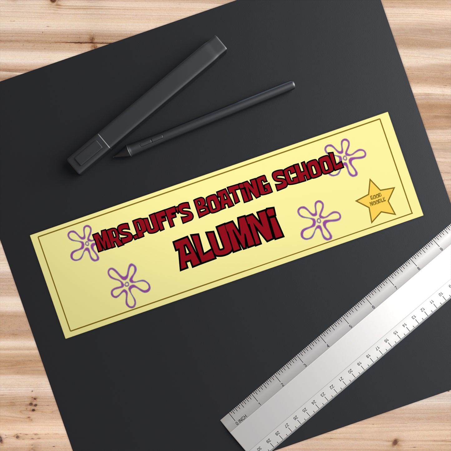 Boating School Alumni 11x3 in Bumper Sticker (Sponge Boy Yellow – Matte Finish)