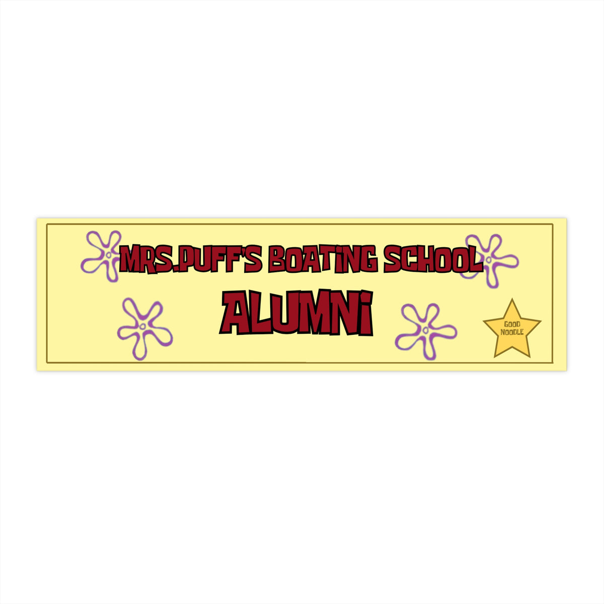 Boating School Alumni 11x3 in Bumper Sticker (Sponge Boy Yellow – Matte Finish)
