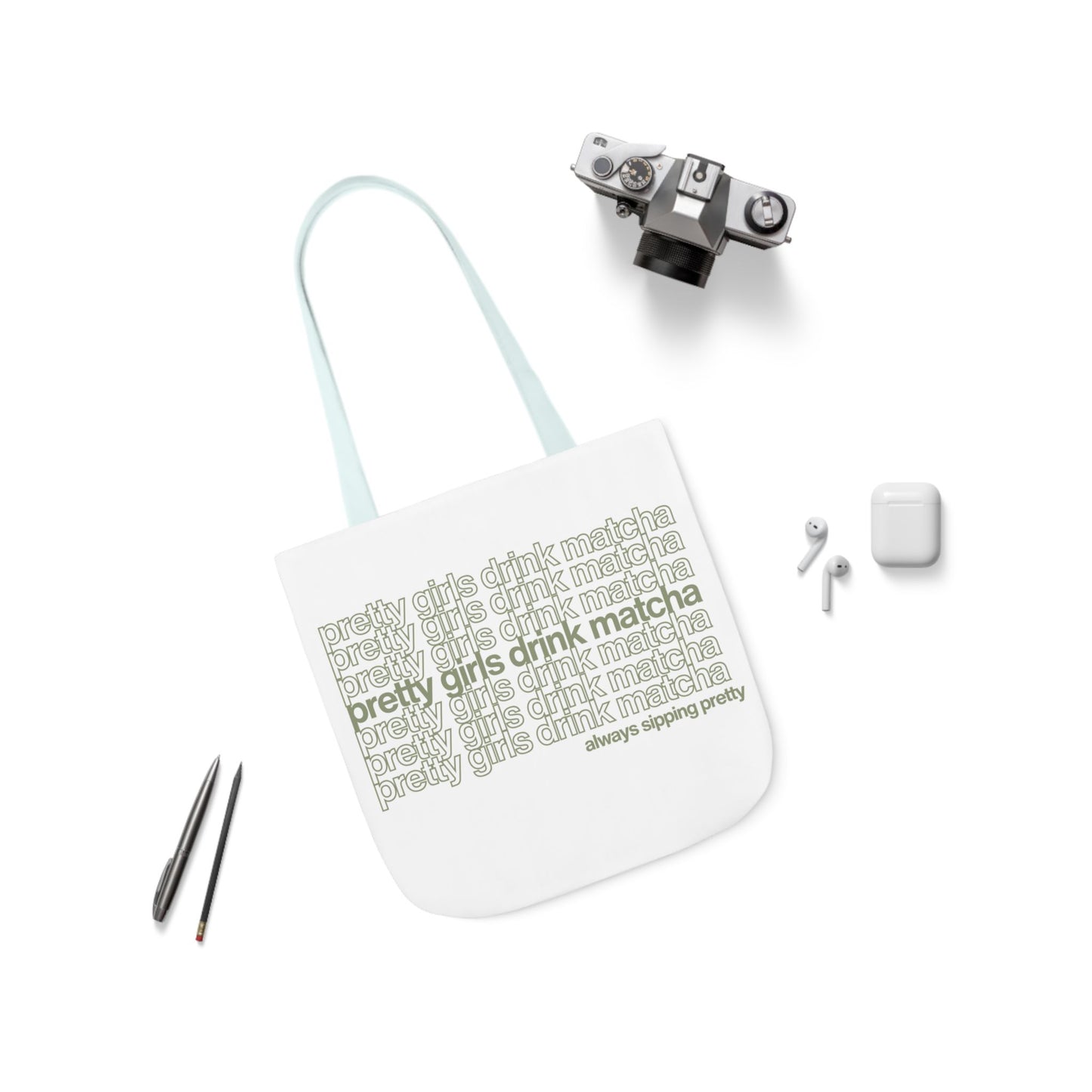 Pretty Girls Drink Matcha Canvas Tote Bag - Eco-Friendly Shopping Bag with 5-Color Straps