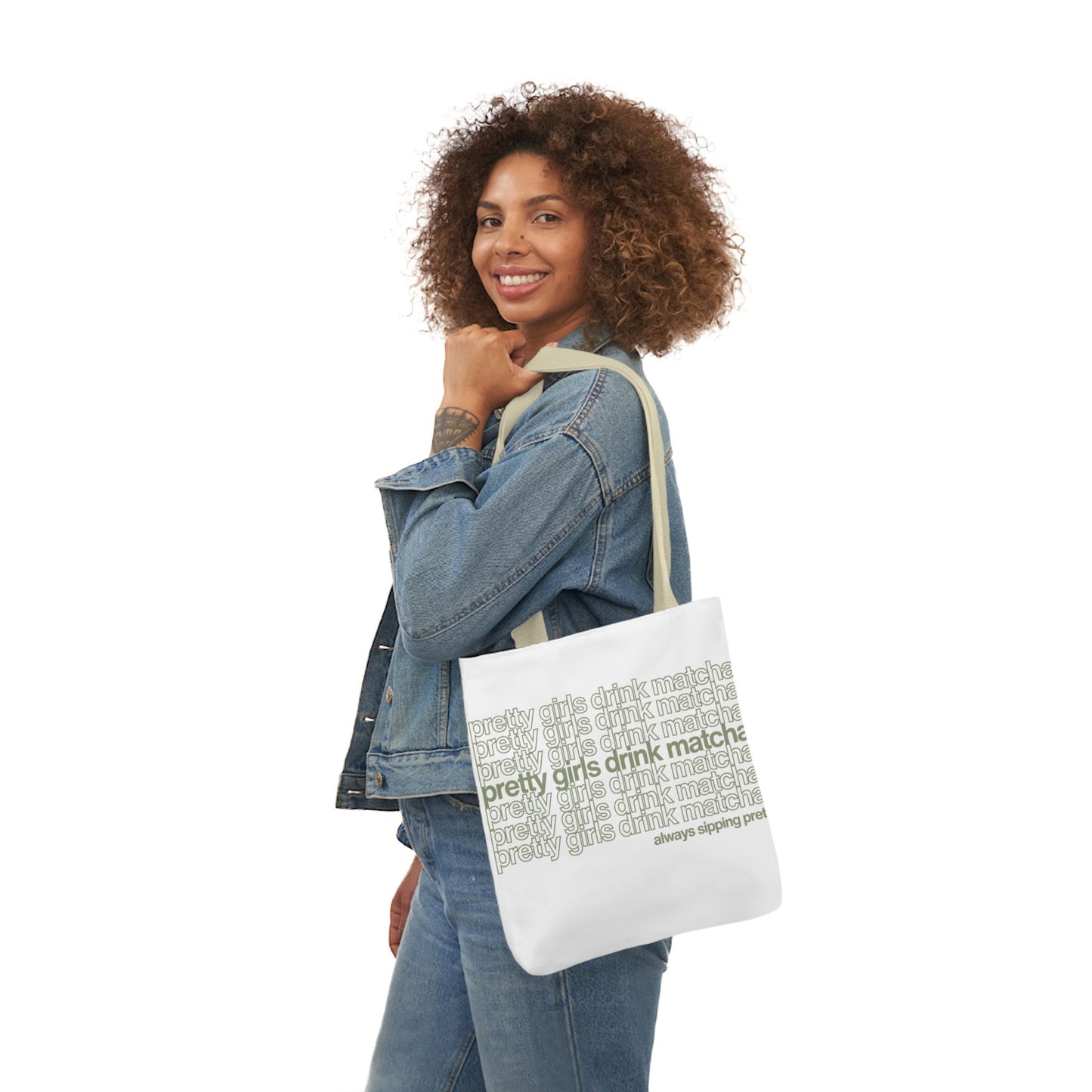 Pretty Girls Drink Matcha Canvas Tote Bag - Eco-Friendly Shopping Bag with 5-Color Straps