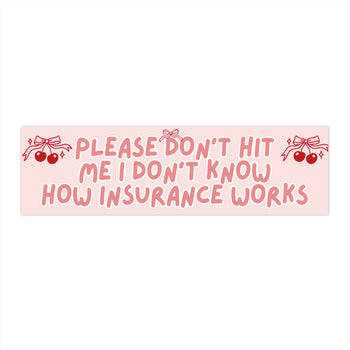 Please Don’t Hit Me I Don’t Know How Insurance Works 11x3 in Bumper Sticker (Matte Finish)